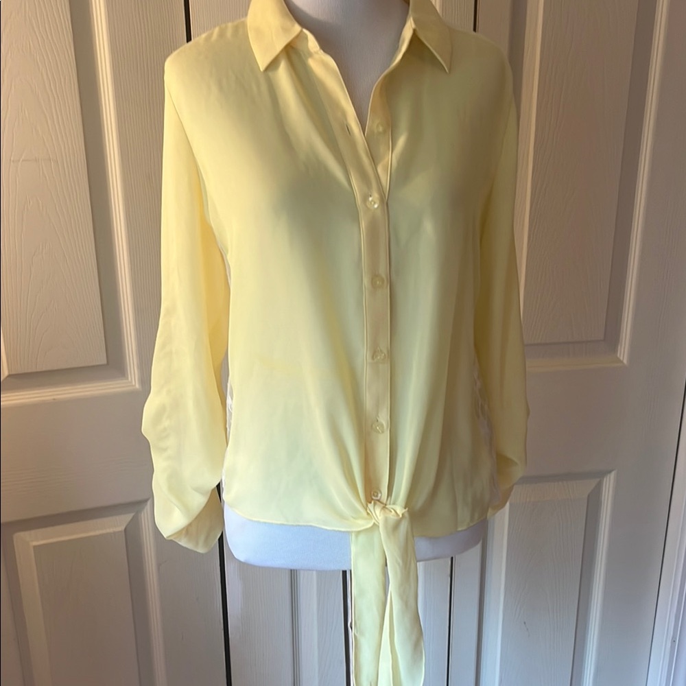 Candie's Yellow Long Sleeve Tie Front Button Down Shirt